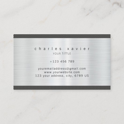 Glanzende zilveren metaal geborsteld roestvrij tex visitekaartje (Achterkant)