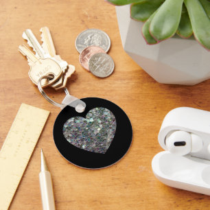 Glanzende zilveren mozaïek glitters hart sleutelhanger