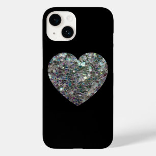 Glanzende zilveren mozaïek Hart op Zwart Case-Mate iPhone Case