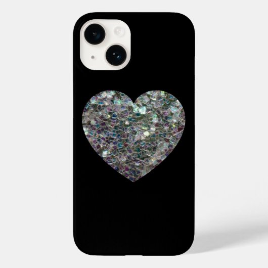 Glanzende zilveren mozaïek Hart op Zwart Case-Mate iPhone Case (Achterkant)
