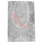 Glanzende zilveren roze diamanten hakken bruidsdou medium cadeauzakje (Voorkant)