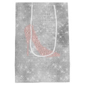 Glanzende zilveren roze diamanten hakken bruidsfee medium cadeauzakje (Achterkant)