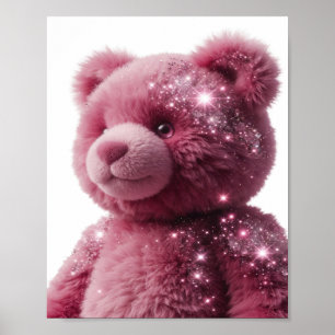 Glanzende zilveren ROZE KNUFFELBEER MET GLITTERS Poster