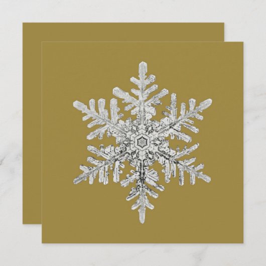 Glanzende zilveren sneeuwvlok kristal op goud mat feestdagenkaart (Voorkant / Achterkant)