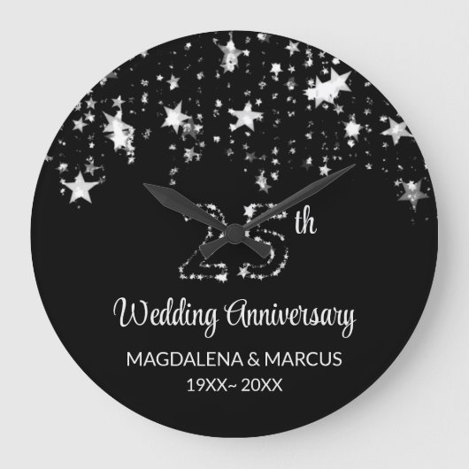 Glanzende zilveren sterren en nummers grote klok (Voorkant)