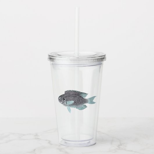 Glanzende Zilveren Vis Acryl Drinkbeker (Voorkant)