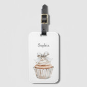Glanzende zilveren witte cupcake boog bagagelabel (Voorkant (verticaal))