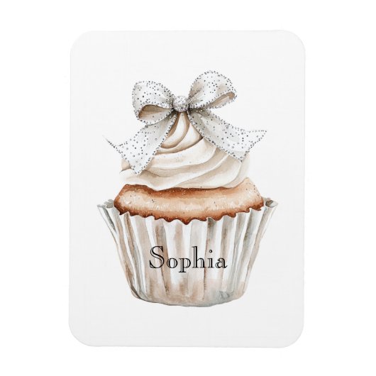 Glanzende Zilveren Witte Cupcakes Boog Magneet (Verticaal)