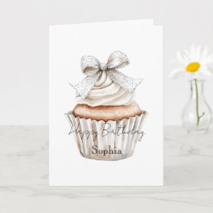 Glanzende Zilveren Witte Cupcakes Boog Verjaardag Kaart