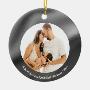 Glanzende zilverfolie, Baby 1e kerst Keramisch Ornament