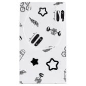 Glanzende zwart-witte skateboard geschenktas klein cadeauzakje (Achterkant)