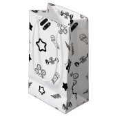 Glanzende zwart-witte skateboard geschenktas klein cadeauzakje (Voorkant Gekanteld)