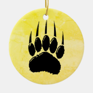 Glanzende Zwarte Beer Klauwafdruk Keramisch Ornament