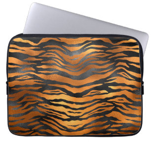 Glanzende zwarte bruine tijgerstrepen dierprint laptop sleeve