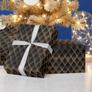 Glanzende zwarte en gouden glinsterende draaksschu cadeaupapier
