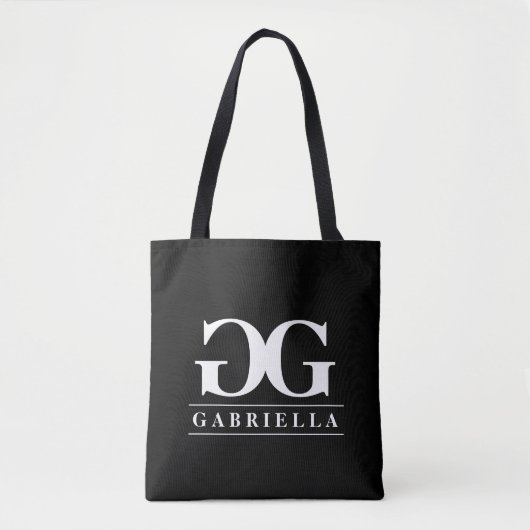 Glanzende zwarte en witte dubbele monogram schoude tote bag (Voorkant)