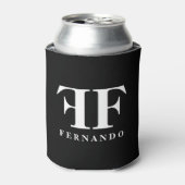 Glanzende zwarte en witte naam initiële monogram blikjeskoeler (Blikje Voorkant)