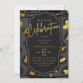 Glanzende Zwarte Goud Bruidsfeest Thema Uitnodigin Kaart (Voorkant)