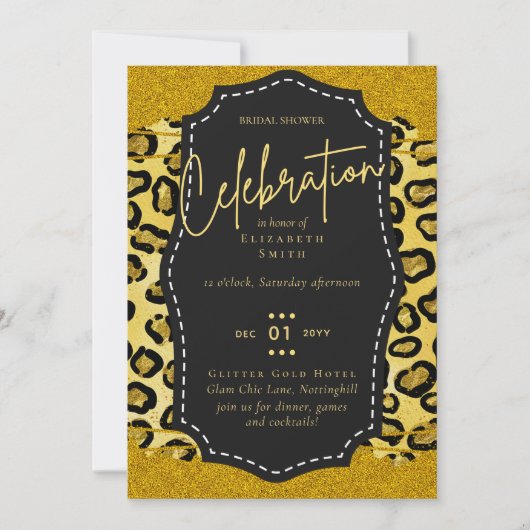 Glanzende Zwarte Gouden Bruidsfeest Thema Uitnodig Kaart (Voorkant)