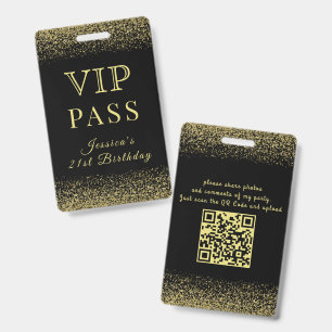 Glanzende Zwarte & Gouden VIP Verjaardags Pas Badge