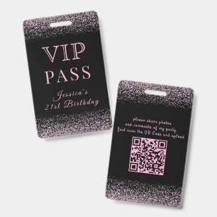 Glanzende zwarte & roze VIP-verjaardagskaart Badge