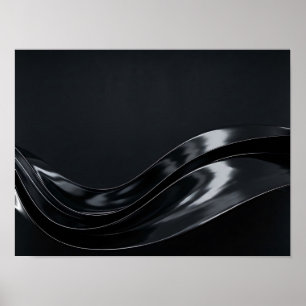 Glanzende Zwarte Vloeibare 3D Abstracte Golven Poster