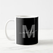 Glanzende Zwarte Witte Naam Monogram Koffiemok (Links)