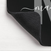 Glanzende Zwarte Witte Naam Monogram Muismat (Hoek)