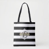 Glanzende Zwarte Witte Streep MONOGRAM Tas (Voorkant)