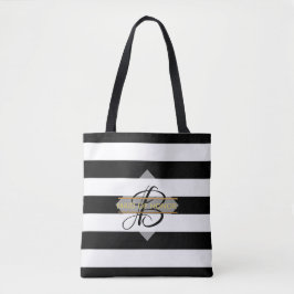 Glanzende Zwarte Witte Streep MONOGRAM Tas
