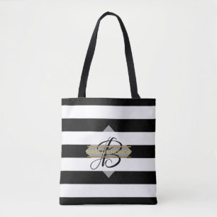 Glanzende Zwarte Witte Streep MONOGRAM Tas