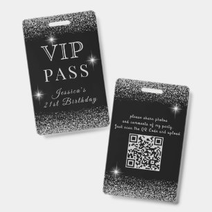 Glanzende zwarte & zilver glinsterende VIP-verjaar Badge