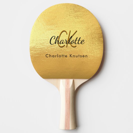 Glanzrijke naam in gouden monogram tafeltennisbatje (Voorkant)