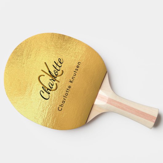 Glanzrijke naam in gouden monogram tafeltennisbatje (Zijkant)