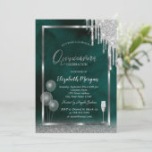 Glas, ballonnen, glitterschijven, groene Quinceañe Kaart (Staand voorkant)