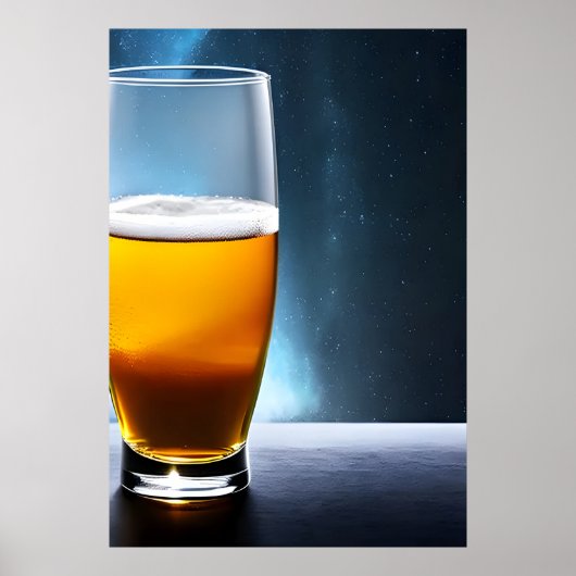 glas bier op tafel in de ruimte | AI Art Poster (Voorkant)