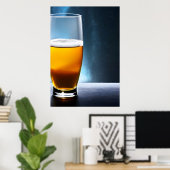 glas bier op tafel in de ruimte | AI Art Poster (Thuiskantoor)