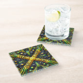 Glas coaster met Jamaicaanse kleuren Glazen Onderzetter (Schuin)