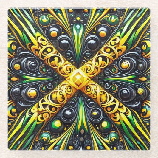 Glas coaster met Jamaicaanse kleuren Glazen Onderzetter (Voorkant)