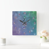 Glas en Glitter Design Music Clef Clock Vierkante Klok (Huis)
