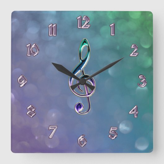 Glas en Glitter Design Music Clef Clock Vierkante Klok (Voorkant)
