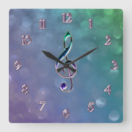 Glas en Glitter Design Music Clef Clock Vierkante Klok