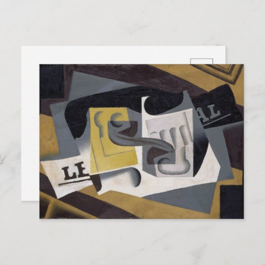 Glas en Krant, 1917 (olie op triplex) Briefkaart (Voorkant / Achterkant)