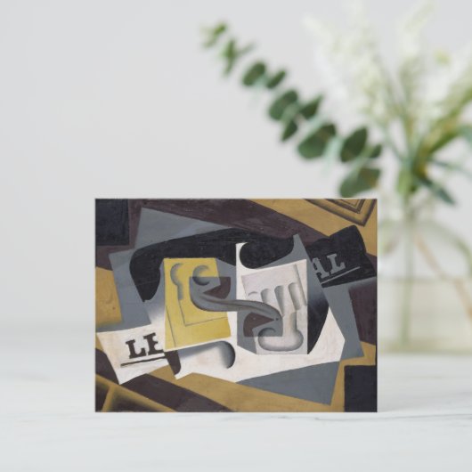 Glas en Krant, 1917 (olie op triplex) Briefkaart (Staand voorkant)