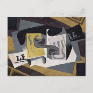 Glas en Krant, 1917 (olie op triplex) Briefkaart