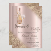 Glas, Fles Glitter Bokeh Brunch & Bubble Kaart (Voorkant / Achterkant)