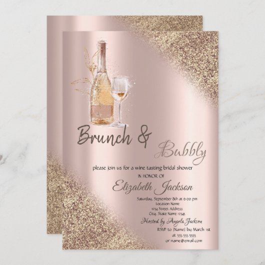 Glas, Fles Glitter Bokeh Brunch & Bubble Kaart (Voorkant / Achterkant)