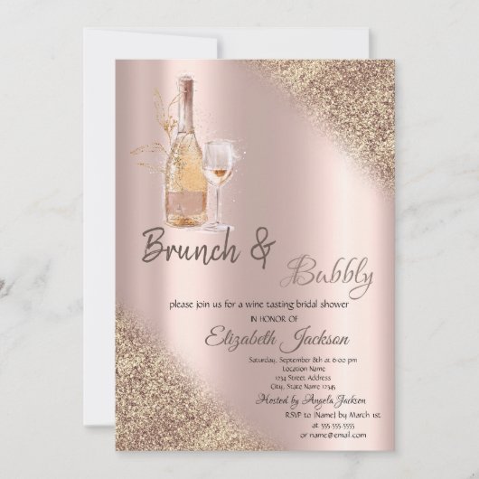 Glas,Fles Glitters Bokeh Brunch & Bruisend Kaart (Voorkant)