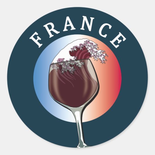 Glas Franse wijn - Frankrijk Ronde Sticker (Voorkant)