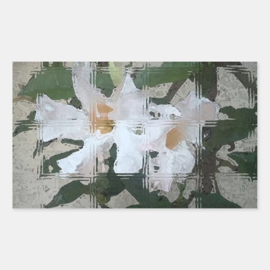 Glas geblokkeerde witte bloem rechthoekige sticker (Voorkant)